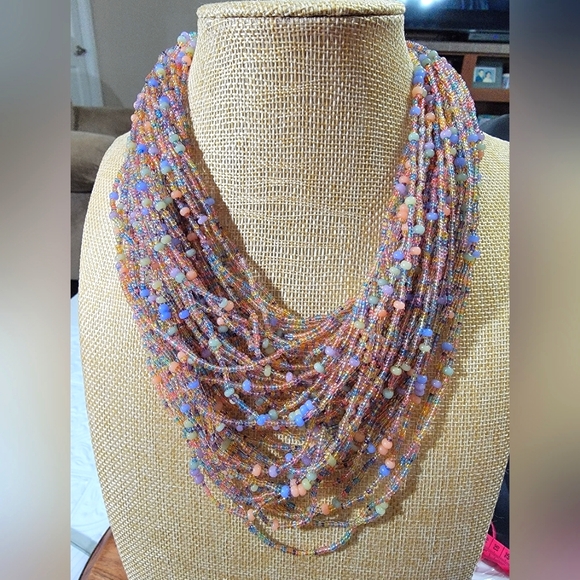 Joan Rivers Pastel Multistrand Glass Seed Bead Torsade Necklace - Picture 2 of 6